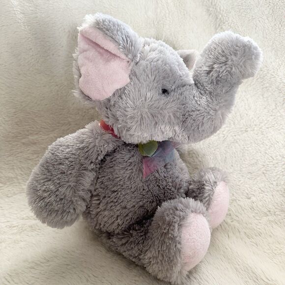 Kellytoy Grey Elephant 14” Pink Ribbon Plush Soft Stuffed Animal Doll - Picture 2 of 5